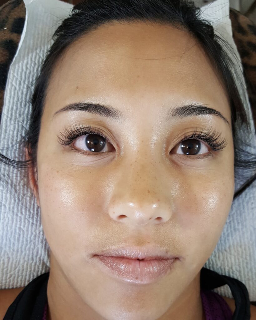 Client after a classic lash extension set